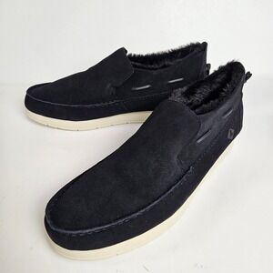 Sperry Black Suede Faux Fur Lined Slip On Loafers Moccasins Boat Shoe Men 13M